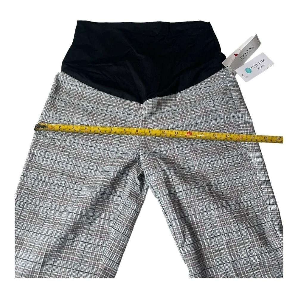 TRIBAL X Stitch Fix Bay Leaf Maternity cuffed pants in Glen Check Gray NEW